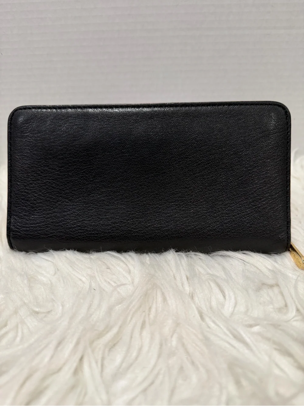 Michael Kors Black Leather Continental Wallet with Gold MK Lock